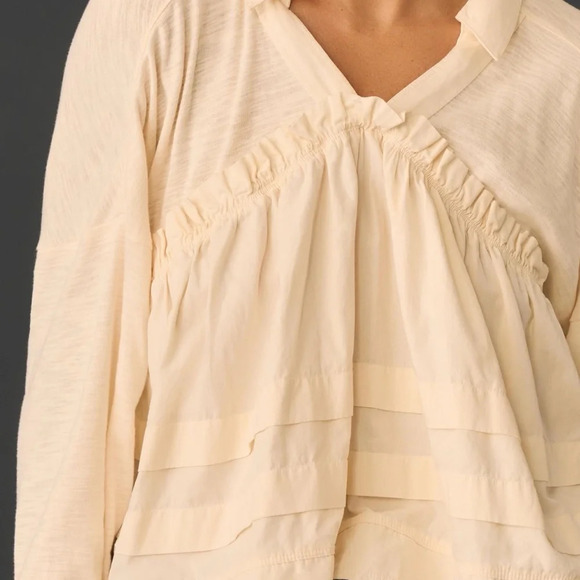 NWT Anthropologie Long Sleeve V-Neck Babydoll Top Medium - Picture 5 of 5